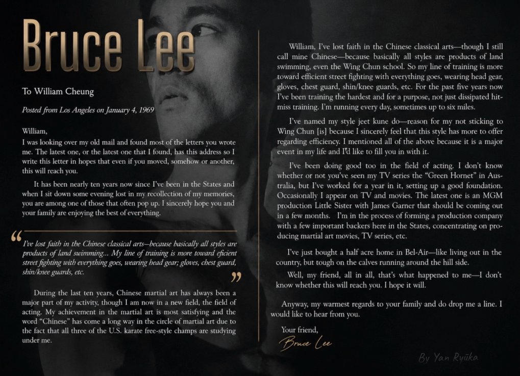 Bruce Lee, January 4, 1969 a letter to William Cheung